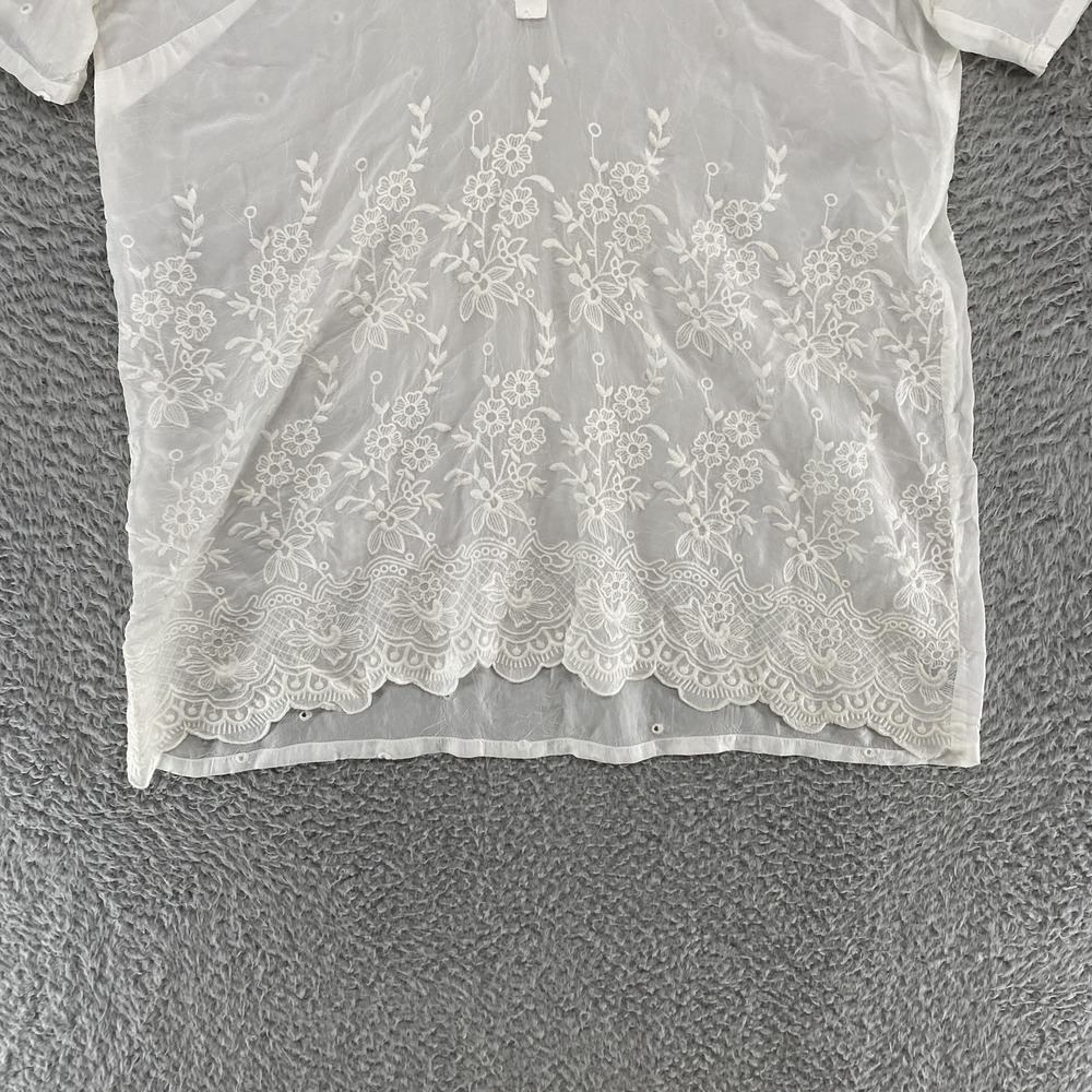 Johnny Was Sheer Tunic Top‎ Womens Medium Tulia Embroidered Floral Eyelet Boho - Picture 3 of 13